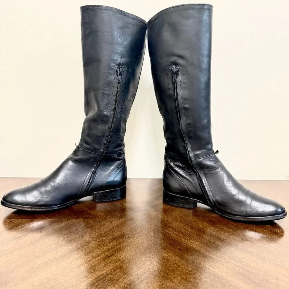 Coclico Black Italian Leather Knee High Boots Made in Spain Low Heel EU 36 US 6